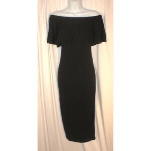 ASOS black off the shoulder size 4 midi bodycon dress ruffle stretch knit